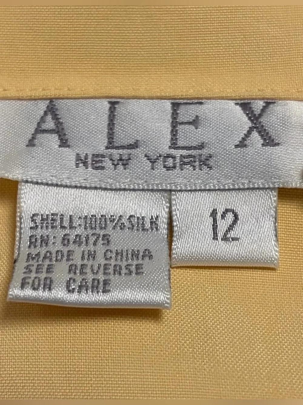 Pristine Deadstock 1990s Alex New York Butter Yellow 100% Silk Blouse Size 12